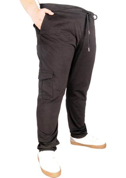 Büyük Beden Pantolon Keten Kargo Jogger Milano 21912 Siyah