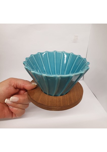 Ahşap Stantlı V60 Dripper Mavi
