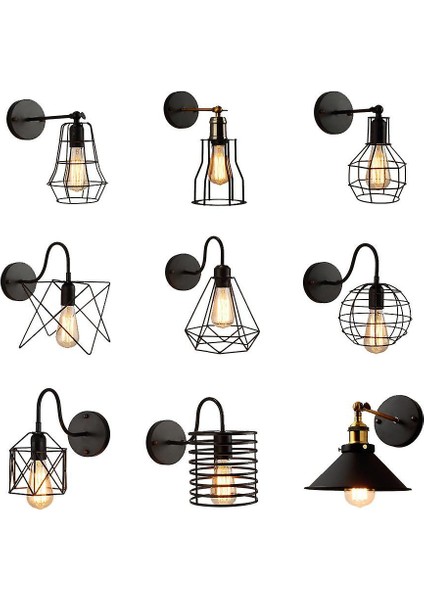 Loft Amerikan Demir Siyah Abajur Duvar Lambası Vintage Kafes Guard Aplik Loft Aydınlatma Armatürü Modern Kapalı Aydınlatma Duvar Lambaları (J-Style)(Yurt Dışından) fiyatları