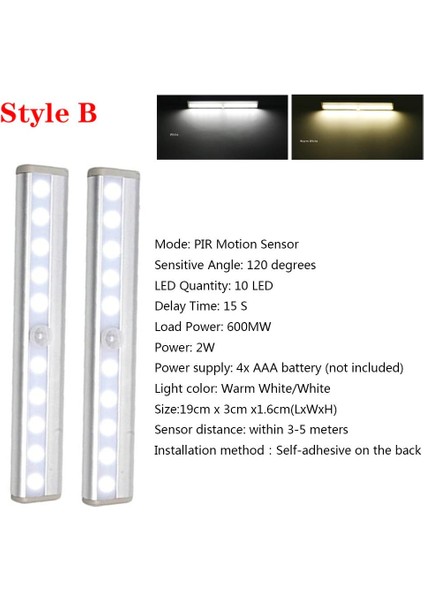 2 W 10LED Akıllı Insan Kızılötesi Sensör Ücretsiz 4 * Aaa Pil LED Gece Işık Dolabı Işık Duvar Işık Dolap Işığı (Sıcak Işık)