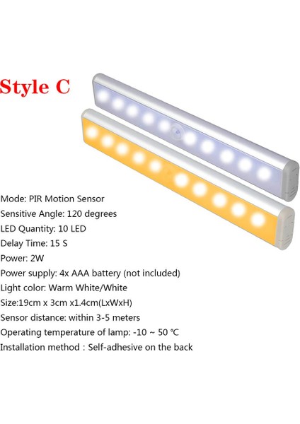 2 W 10LED Akıllı Insan Kızılötesi Sensör Ücretsiz 4 * Aaa Pil LED Gece Işık Dolabı Işık Duvar Işık Dolap Işığı (Sıcak Işık)