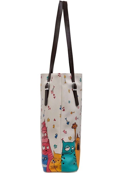 Kadın Vegan Deri Krem Omuz Çantası - Cat Lovers Tasarım fiyatları