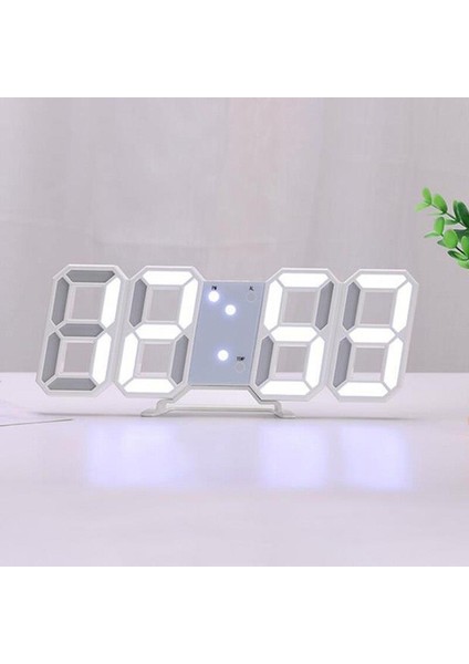 Beyaz LED Dijital Dekoratif Masa Veya Duvar Saati