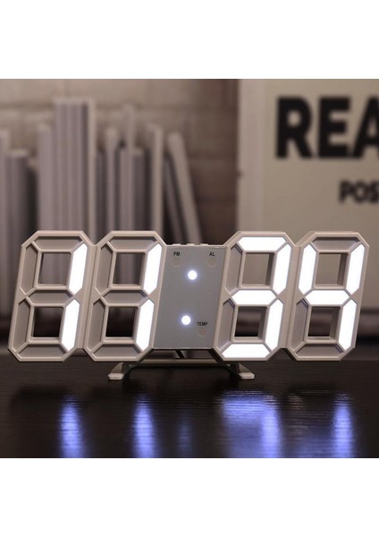 Beyaz LED Dijital Dekoratif Masa Veya Duvar Saati