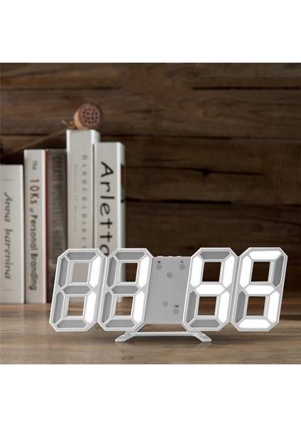 Beyaz LED Dijital Dekoratif Masa Veya Duvar Saati