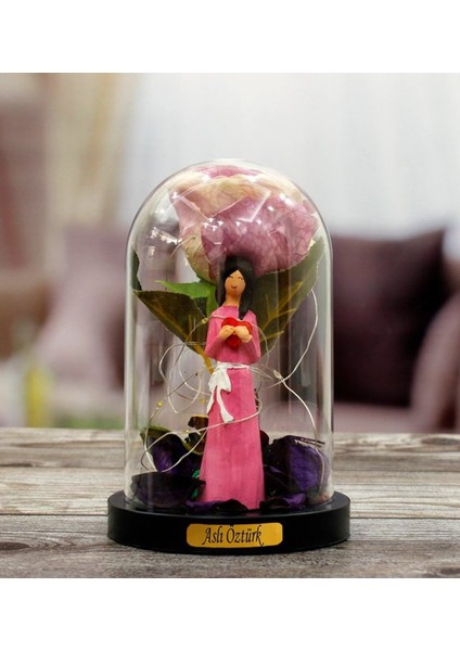 Kişiye Özel Gül Altında Canım Annem Tasarımlı Işıklı Fanus (Pembe) fiyatları