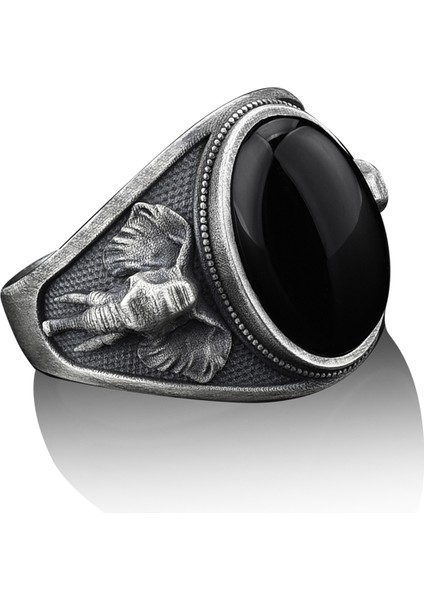 Afrika Fili Oniks Siyah Taşlı Yüzük