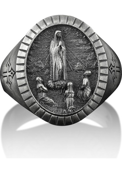 Our Lady Of Fatima Dini Oval Gümüş Yüzük