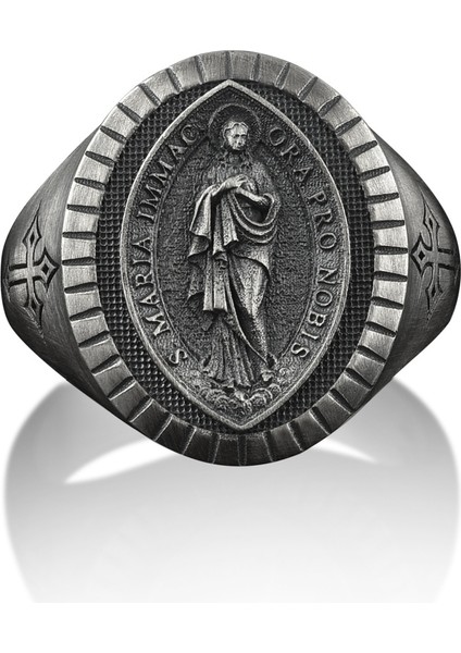 Virgin Mary Dini Oval Gümüş Yüzük