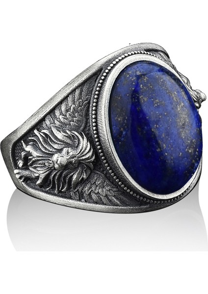 Kanatlı Aslan Lapis Lazuli Mavi Taşlı Yüzük