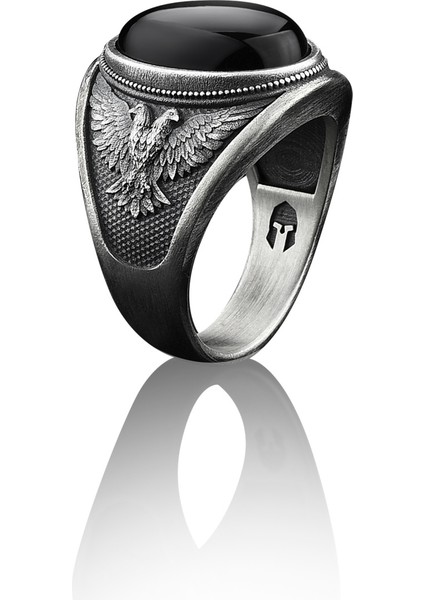 Kanatlı Kartal Oniks Siyah Taşlı Yüzük
