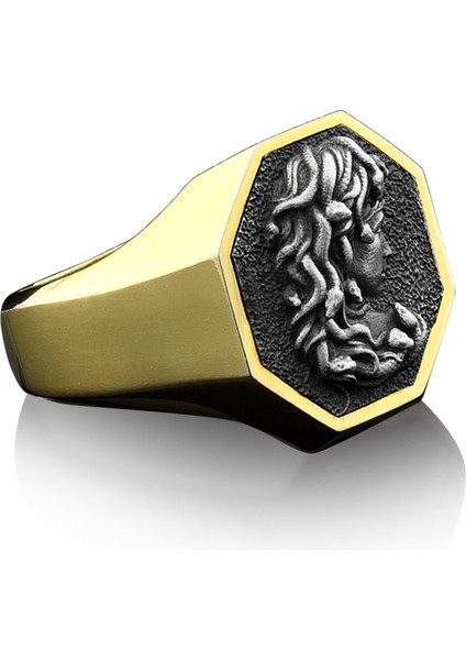 Medusa Geometrik Altın Cilalı Gümüş Yüzük fiyatları
