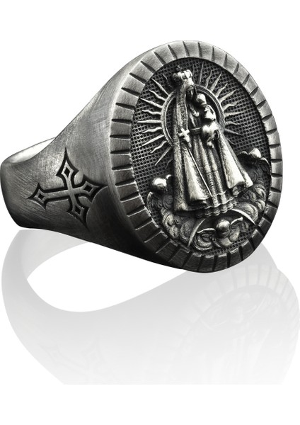 Virgin Mary ve Isa Bebek Dini Oval Gümüş Yüzük fiyatları