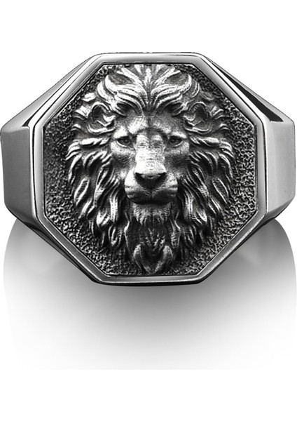 Vahşi Aslan Parlak Cilalı Gümüş Yüzük