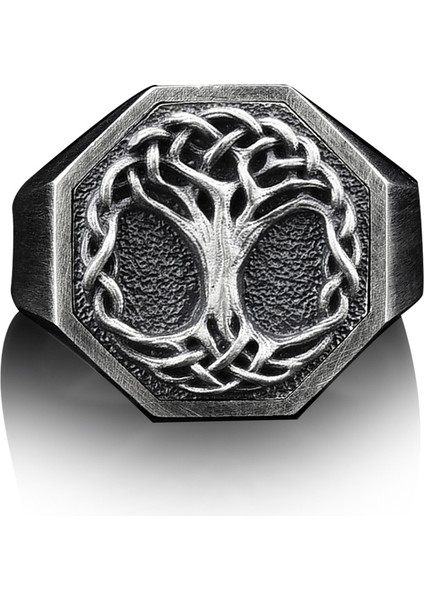 Yggdrasil Hayat Ağacı Oksitli Gümüş Yüzük