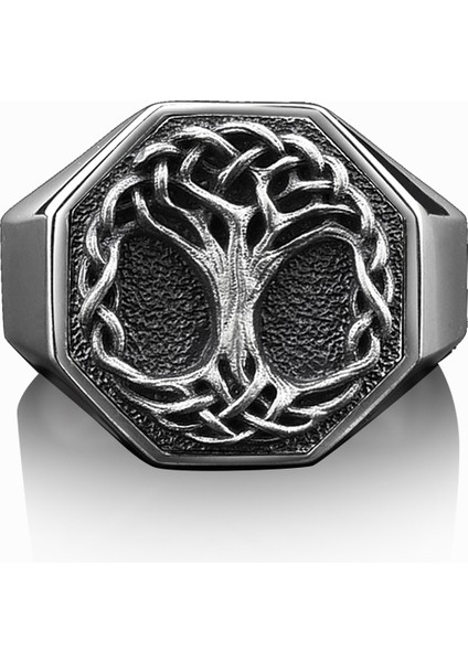 Yggdrasil Hayat Ağacı Parlak Cilalı Gümüş Yüzük