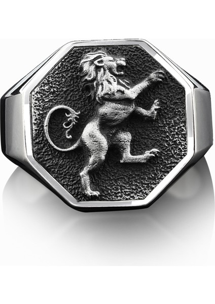 Öfkeli Aslan Parlak Cilalı Gümüş Yüzük