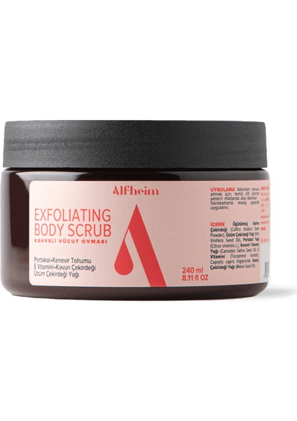 Alfheim exfoliating Body Scrub/ Kahveli Vücut Ocması/ Peeling/ Yumuşatır ve Nemlendirir/ 240 ml