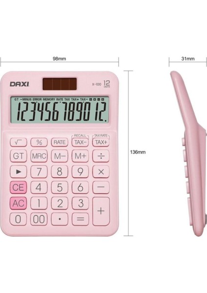 Daxi X-100 12 Haneli Hesap Makinesi Pastel Pembe