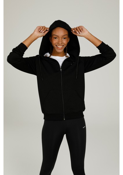 SN85 Basic Full Zıp Hoodı Siyah Kadın Eşofman Üstü