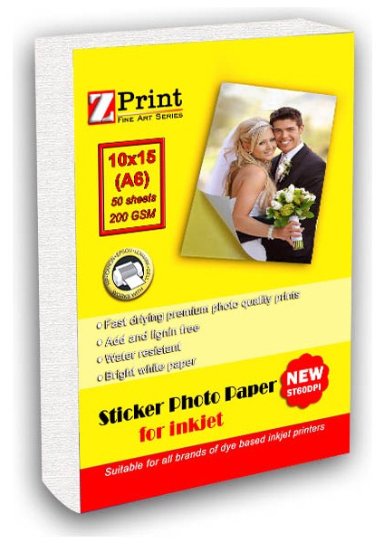 A6 Epson Yazıcılar Için Yapışkanlı Sticker Fotoğraf Kağıdı 10 x 15 50 Yaprak 200 Gram