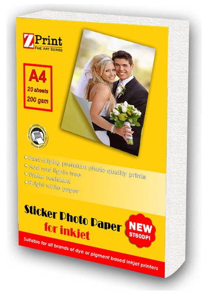 Canon Yazıcılar Için Yapışkanlı Sticker Fotoğraf Kağıdı A4 20 Yaprak 200 Gram