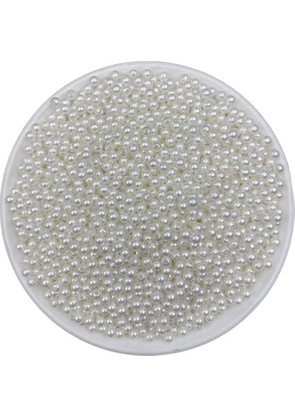 25GR 4mm Beyaz Plastik Inci Boncuk , Takı Yapım Boncuğu (25GR,~750 Adet )