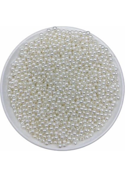 25GR 4mm Krem Plastik Inci Boncuk , Takı Yapım Boncuğu (25GR,~750 Adet )