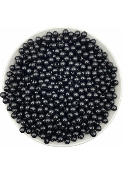 25GR 5mm Siyah Plastik Inci Boncuk , Takı Yapım Boncuğu (25GR,~360 Adet )