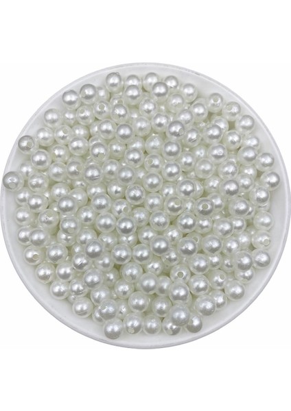 Plastik Inci, 50GR 8mm Beyaz Plastik Inci Boncuk , Takı Yapım Boncuğu (50GR,~180 Adet )