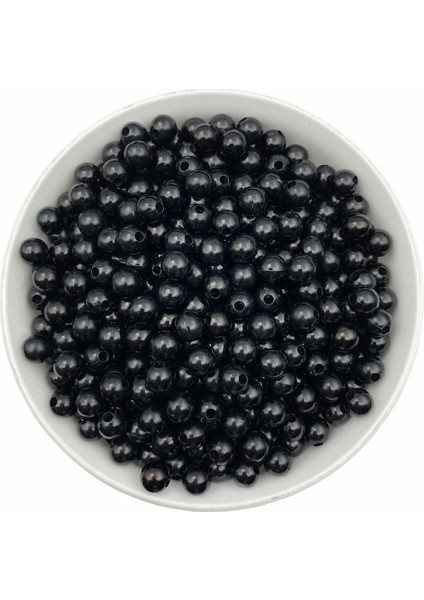 Plastik Inci, 50GR 8mm Siyah Plastik Inci Boncuk , Takı Yapım Boncuğu (50GR,~180 Adet )