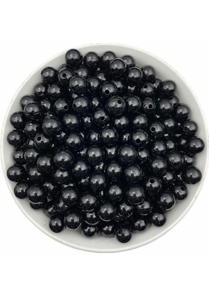 Plastik Inci, 50GR 10MM Siyah Plastik Inci Boncuk , Takı Yapım Boncuğu (50GR,~95 Adet )