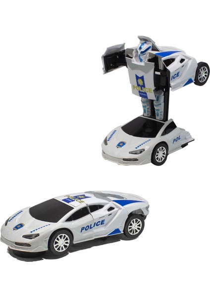 Oyuncak Polis Arabası Transformers Robota Dönüşen Işıklı Sesli