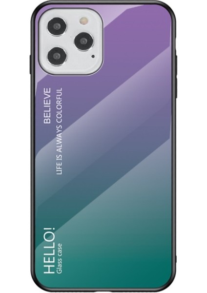 iPhone 12 12 Pro 6.1 Inç Uyumlu Degrade Cam Tpu Akrilik Telefon Kılıfı Mor Mavi (Yurt Dışından)