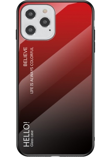 iPhone 12 12 Pro 6.1 Inç Uyumlu Degrade Cam Tpu Akrilik Telefon Kılıfı Kırmızı Siyah (Yurt Dışından)