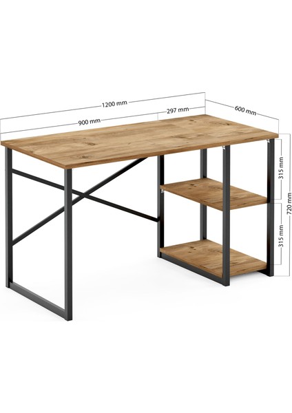 60X120 cm Raflı Çalışma Masası, Bilgisayar Masası, Ofis Masası - Atlantik Çam