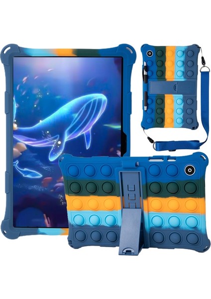 Samsung Galaxy Tab A8 10.5 (2021) Için Stres Önleyici Yumuşak Silikon Kabarcıklı Destek Çubuklu Kayışlı Tablet Kılıfı (Yurt Dışından)