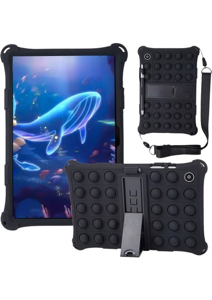 Samsung Galaxy Tab A8 10.5 (2021) Için Stres Önleyici Yumuşak Silikon Kabarcıklı Destek Çubuklu Kayışlı Tablet Kılıfı (Yurt Dışından)