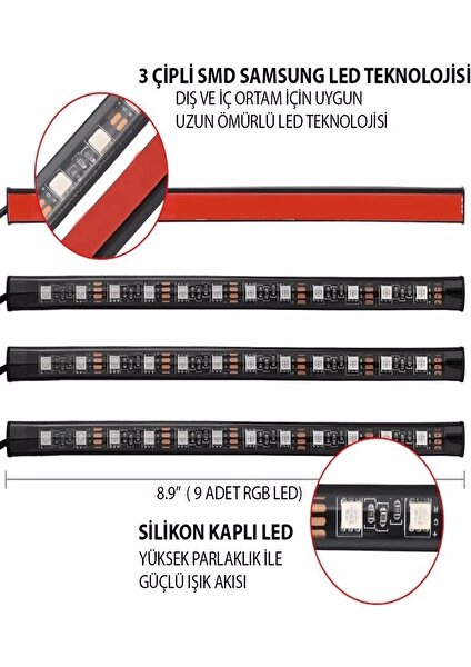 Car Accesorıes Araç Içi Ayak Altı LED Sese Duyarlı 9'lu - Rgb