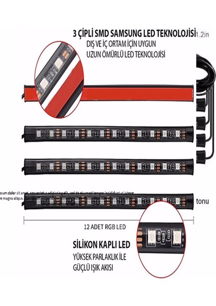 Car Accesorıes Uzaktan Kumandalı  Araç Içi  Ayak Altı Sese Duyarlı 12 LED