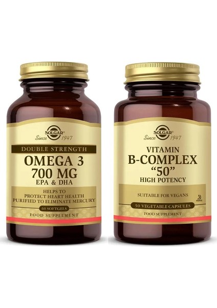 Omega 3 700 Mg 60 Softgel+Solgar Vitamin B Complex 50 Mg 50 Kapsül