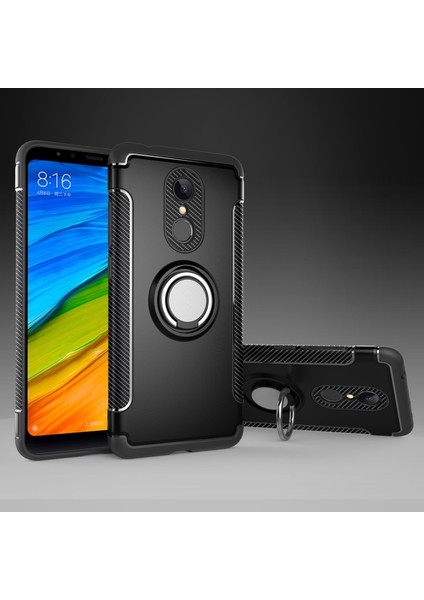 Xiaomi Redmi 5 Için Karbon Fiber Doku Tpu + Pc Cep Telefonu Kılıfı ve Manyetik Yüzük Tutucu - Siyah (Yurt Dışından)