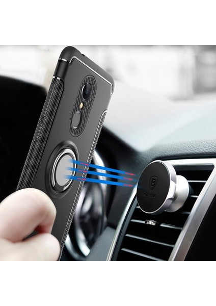 Xiaomi Redmi 5 Için Karbon Fiber Doku Tpu + Pc Cep Telefonu Kılıfı ve Manyetik Yüzük Tutucu - Siyah (Yurt Dışından) modelleri