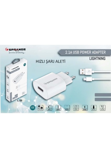 L-20 iPhone Uyumlu Lightning 10.5 Wolt Hızlı Şarj Cihazı Kablo Başlık Takım X-Xs-11-12-13