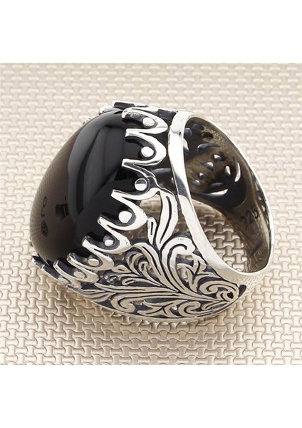 925 Ayar Gümüş Oval Siyah Oniks Taşlı Erkek Yüzük fiyatları