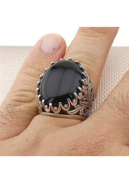 925 Ayar Gümüş Oval Siyah Oniks Taşlı Erkek Yüzük modelleri