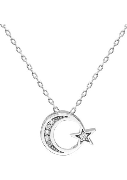 Ay Yıldız 925 Ayar Swarovski Kolye