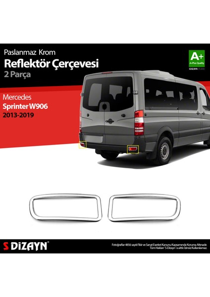 Mercedes Sprinter W906 Krom Arka Reflektör Çıtası 2 Prç. 2013-2018