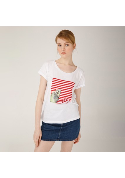 Pistachio Çizgi Desen Kadın T-Shirt M