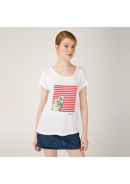 Pistachio Çizgi Desen Kadın T-Shirt M fırsatları